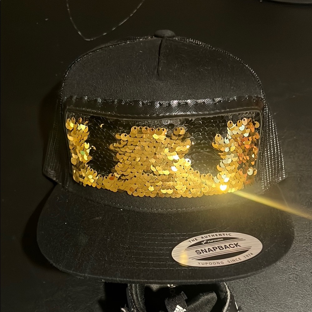 Yupoong Black Snapback with Gold Sequins